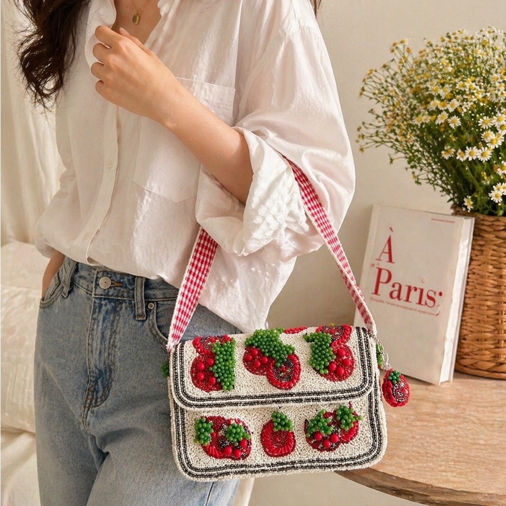 Beaded Tomato Bag NWT | Handmade in India